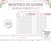 B6 Rings Inserts, B6 Monthly Insert, Undated Monthly Planner, Month on 2 Pages, Printable B6 Rings Inserts, MO2P, Calendar, Foxy Fix Ring