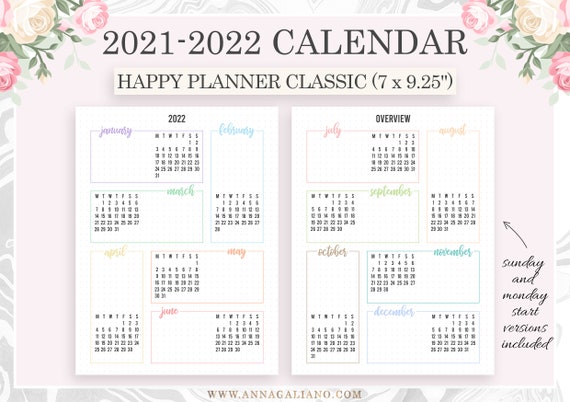 calendar printable 2021 2022 happy planner inserts year at a etsy india