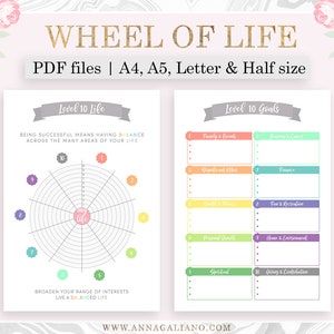 Level 10 Life Printable, Wheel of Life, Goal Planner, Goal Setting, Printable Planner Inserts, Bullet Journal Template, A4, A5, Letter, Half