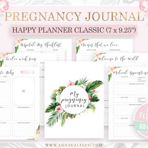 Pregnancy Journal, Happy Planner Inserts Printable, Pregnancy Planner, Mommy to be gift, Baby Girl, Watercolor Floral Print , Mambi Classic
