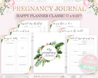 May include: A pregnancy journal with a floral design. The journal includes pages for hospital bag checklists, baby names, and medical appointments. The journal is 7 x 9.25 inches and has 68 pages.