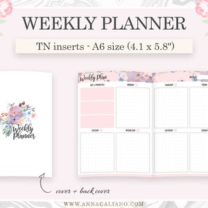 Weekly A6 Inserts TN, Weekly Planner Printable, Vertical WO2P, Printable Travelers Notebook Inserts, Bullet Journal, Bujo, Foxy Fix No.3