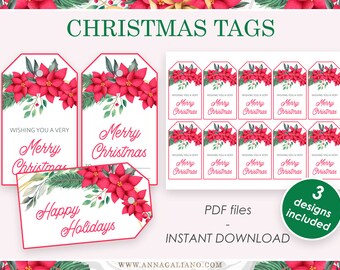 Christmas Tags Printable, Holiday Tags Printable, Gift Tags, Holiday Gift Tags, Merry Christmas, Xmas Tags, DIY Instant Download, Letter PDF