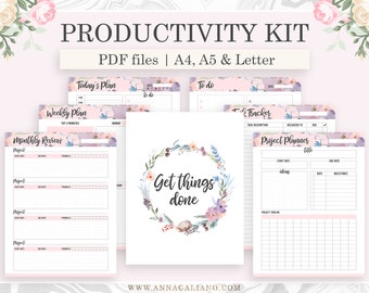 Productivity Planner Printable, A5 Planner Inserts, Project Planner, Academic Planner, Project Management, Student Planner, A4, Letter, PDF