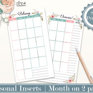 Month on Two Pages Personal Planner Inserts MO2P Undated - Etsy