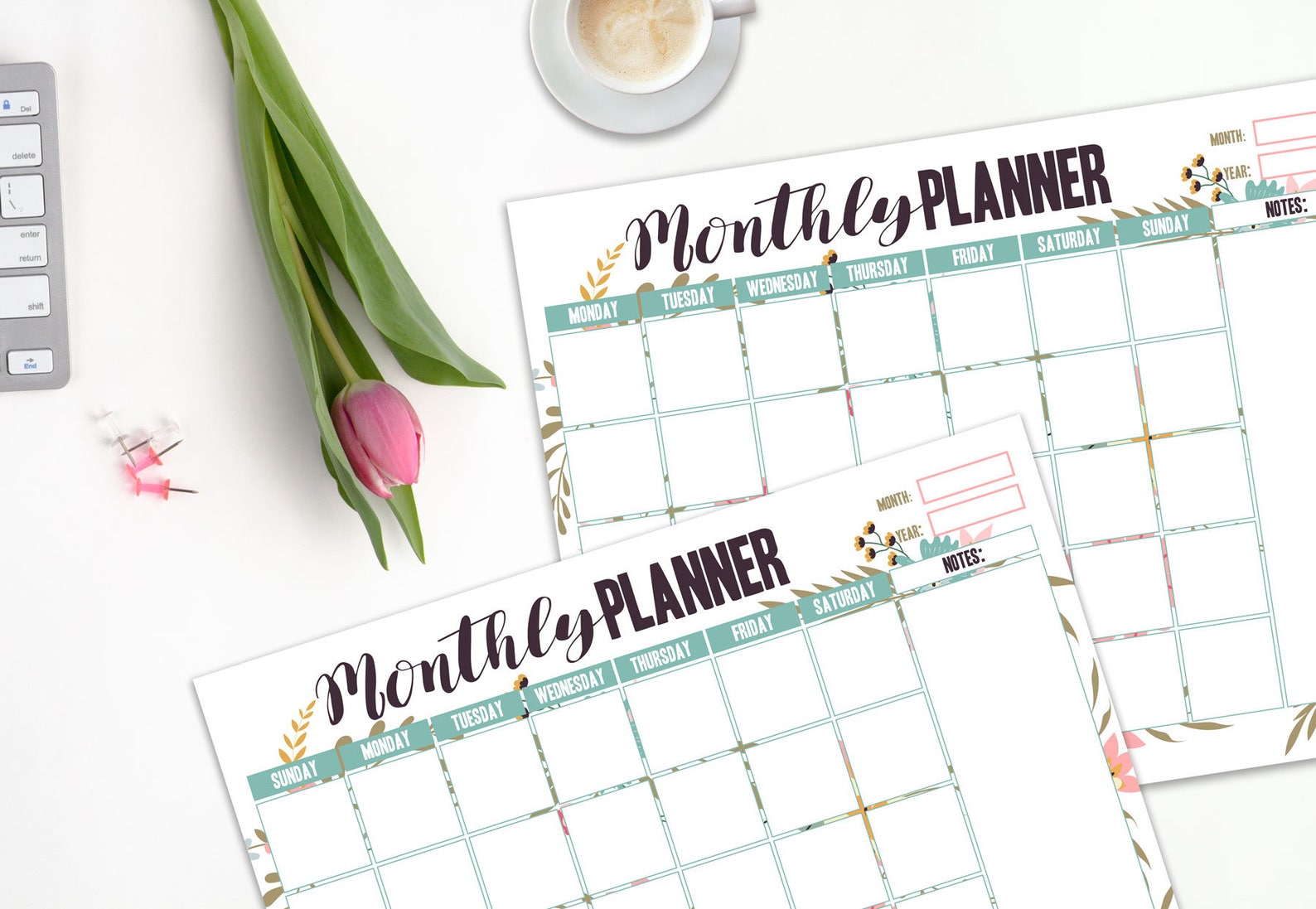 Monthly Desk Calendar, Monthly Desk Pad, Monthly Desk Planner, Undated ...