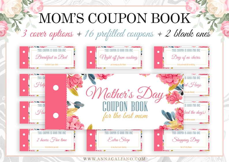 Mother's Day Gift, Coupon Book for Mom, Mom coupons, Mother's Day Coupon Book, Printable Coupons, Mother's Birthday Gift, Birthday Gift Idea image 1