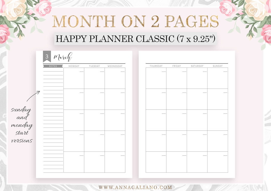 Monthly Planner Printable, Happy Planner Classic Inserts Printable ...