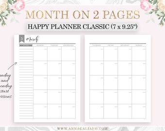 Monthly Planner Printable Month on Two Pages MO2P Monthly | Etsy
