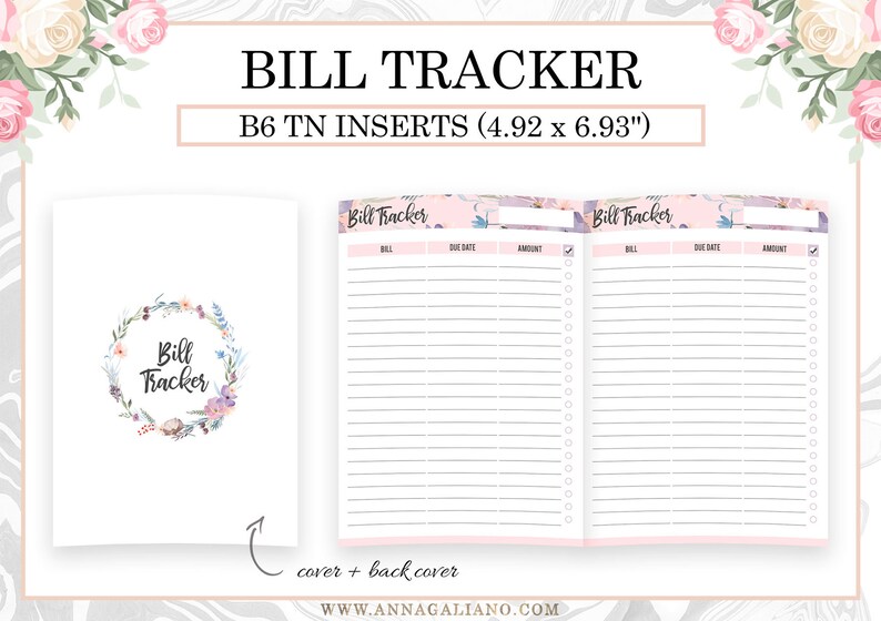 Bill Tracker Printable, B6 TN Inserts, Bill Checklist, Printable ...