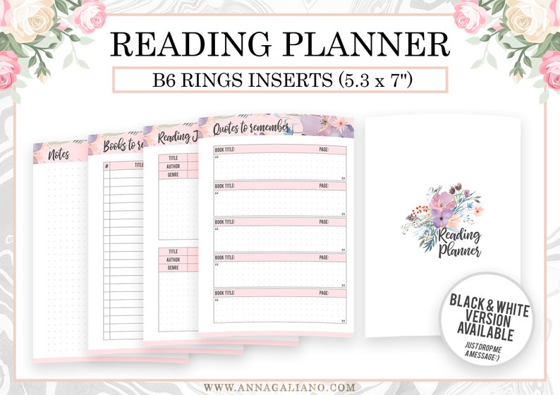 Reading Planner Printable B6 Rings Inserts Reading Journal - Etsy