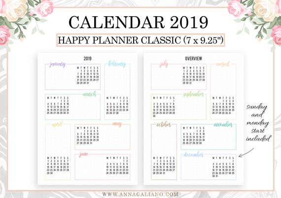 2019 Calendar Happy Planner Inserts Printable Year At A Glance 2019 2019 Overview Bullet Journal Template Bujo Printables Mambi Classic 2019 Calendar Happy Planner Inserts Printable Year At A Glance 2019 2019 Overview Bullet Journal Template Bujo Printables Mambi Classic