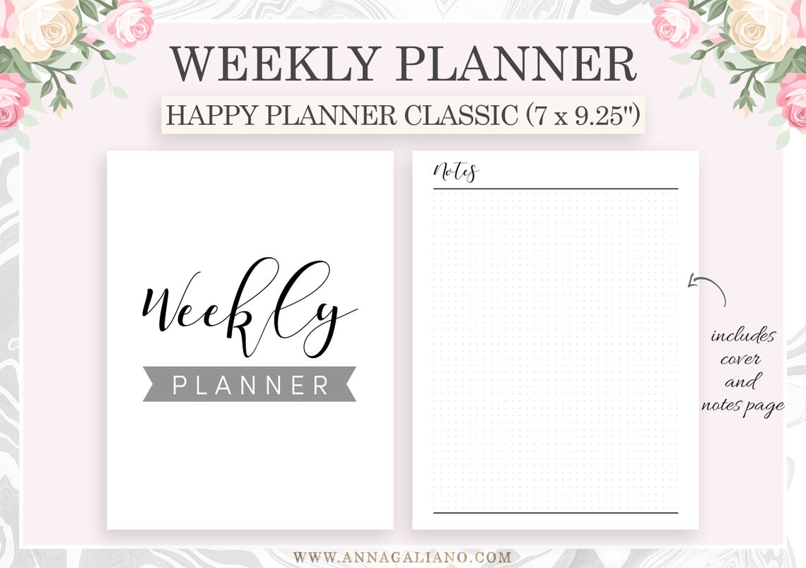 Weekly Planner Printable, Happy Planner Inserts Printable, Week on 1 ...