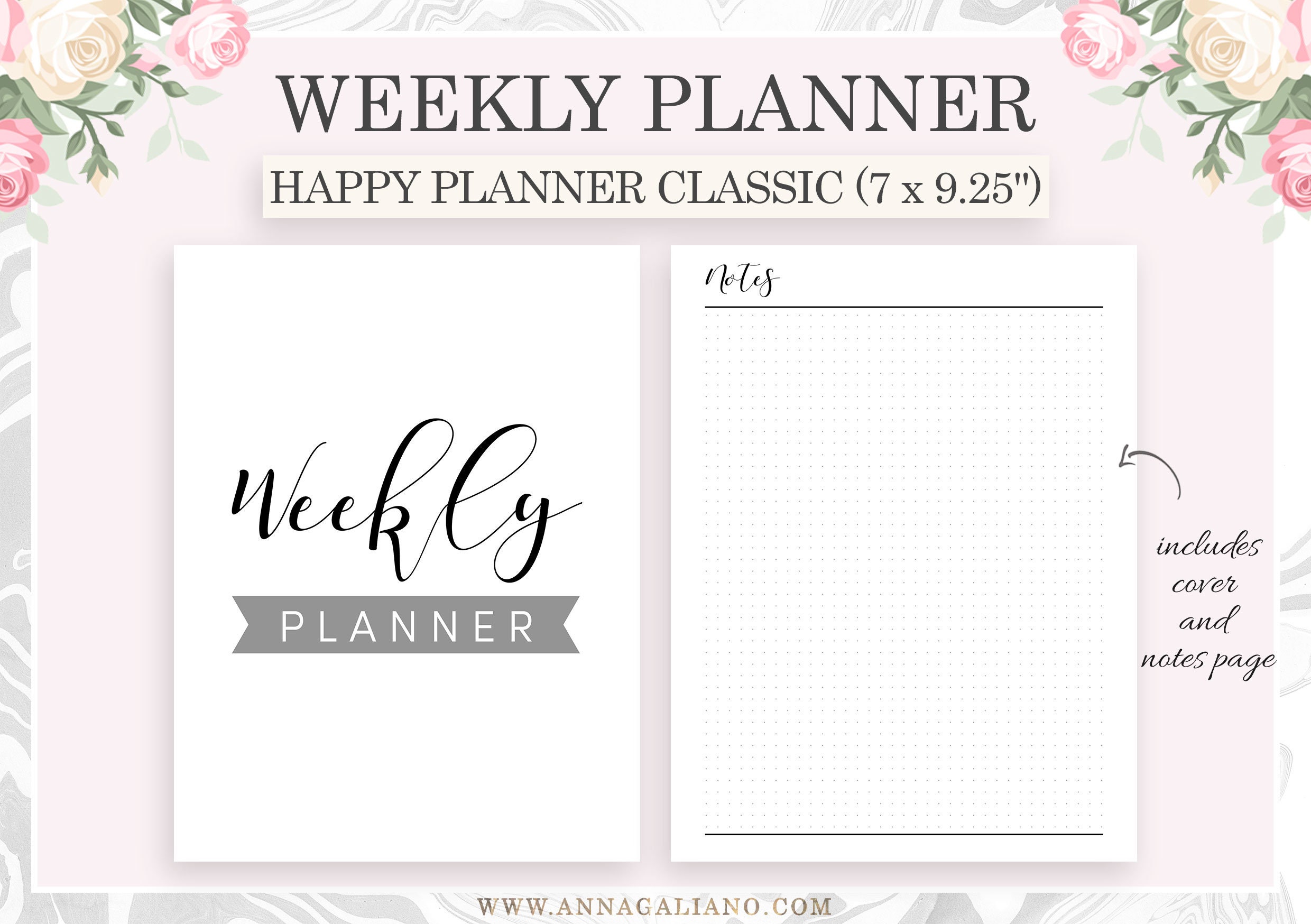 Weekly Planner Printable, Happy Planner Inserts Printable, Week on 1 ...