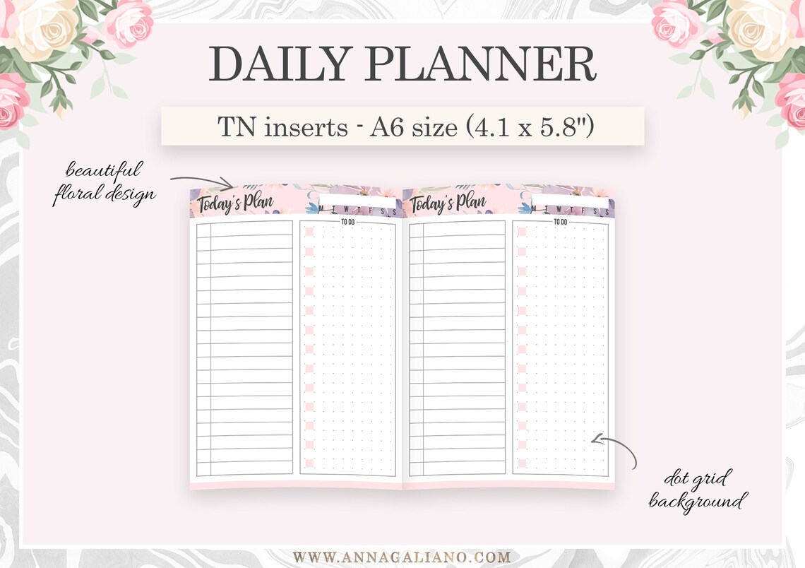 A6 Inserts Printable, Daily Planner, Undated A6 Inserts, Day on 1 Page ...