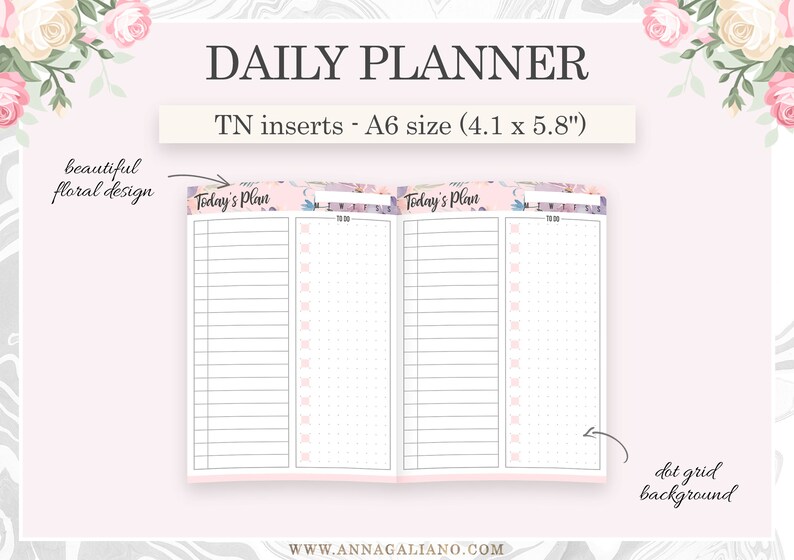A6 Inserts Printable, Daily Planner, Undated A6 Inserts, Day on 1 Page