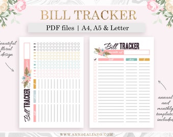 Bill Tracker Printable, Bill Checklist, Monthly Bill payment checklist, Bill Organizer, Bill Planner, Finance Planner, A4, A5 filofax Letter
