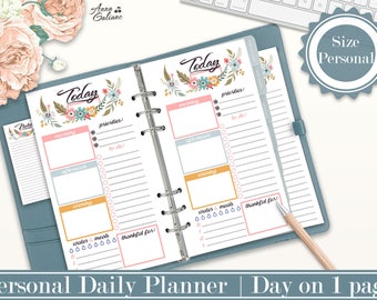 Personal Daily Planner Inserts, Personal Planner Inserts, Printable Planner Inserts, Day on 1 page, DO1P, Filofax Personal, Kikki k Medium