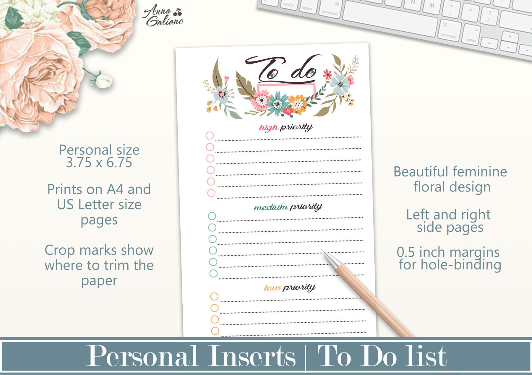 To Do List Printable, Printable to Do List, Personal Planner Inserts ...