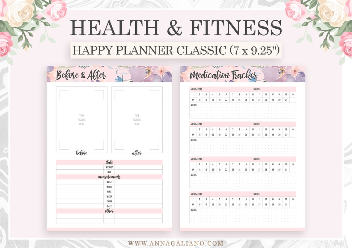 Fitness Planner Printable, Happy Planner Inserts, Health Planner ...