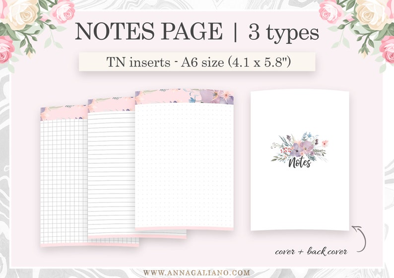 A6 Inserts TN, Printable Travelers Notebook Inserts, A6 Dot Grid ...