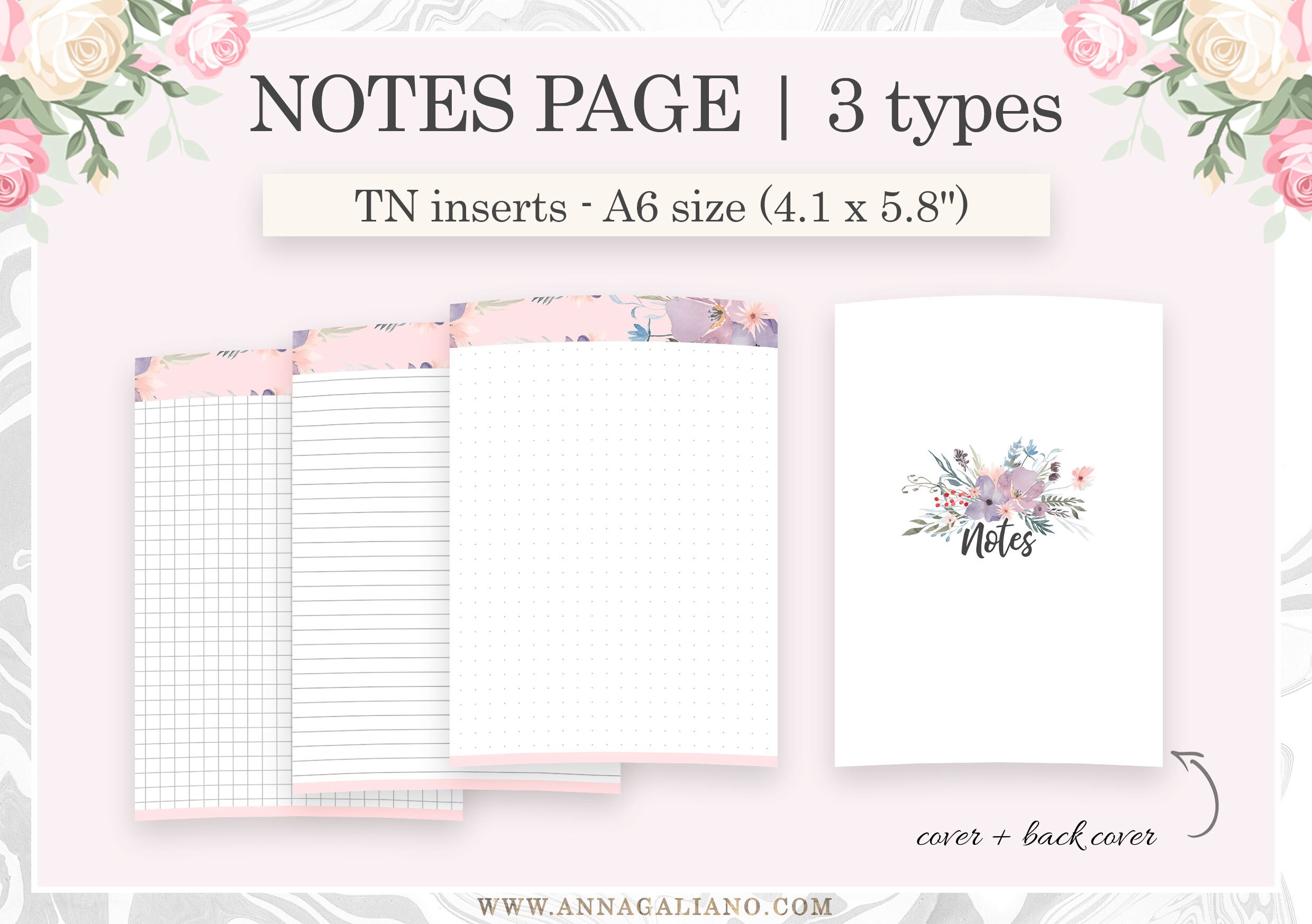 A6 Inserts TN, Printable Travelers Notebook Inserts, A6 Dot Grid ...