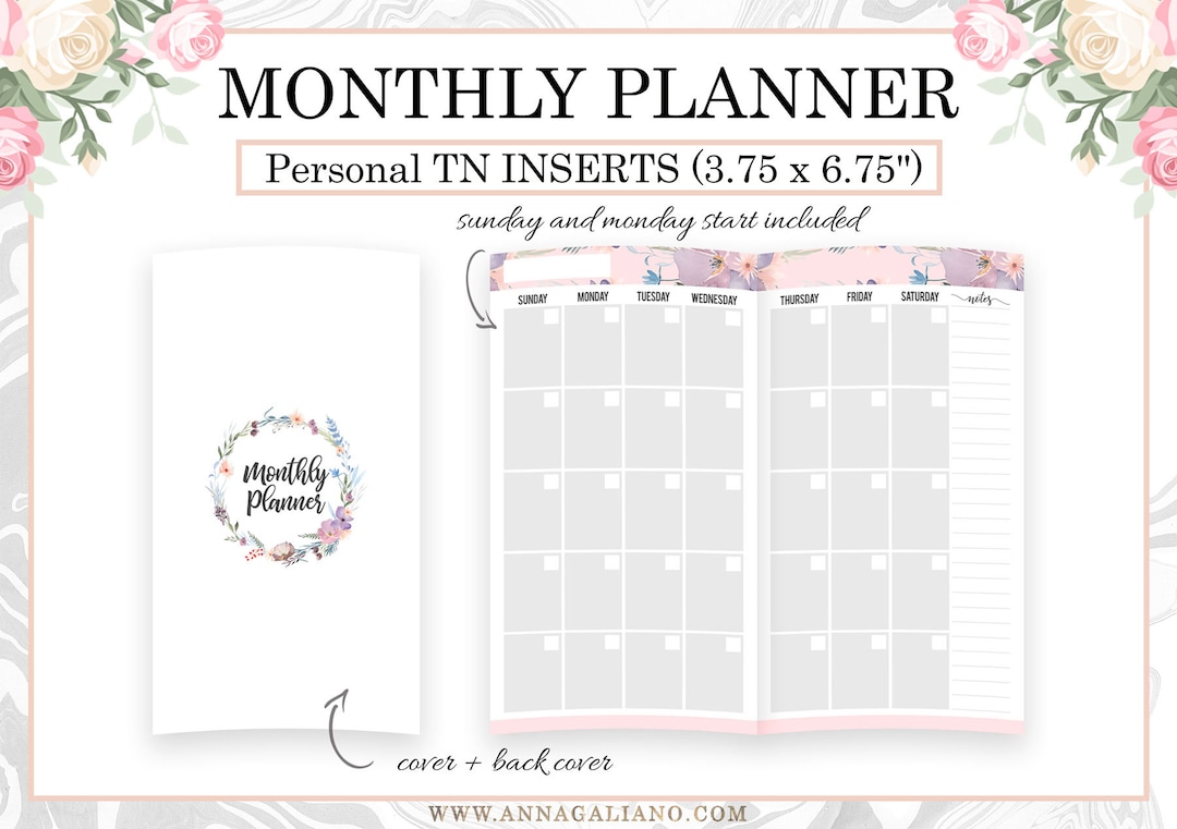 Personal TN Inserts, Monthly Inserts Undated, Month on 2 Pages ...