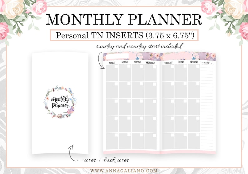 Personal TN Inserts, Monthly Inserts Undated, Month on 2 Pages ...