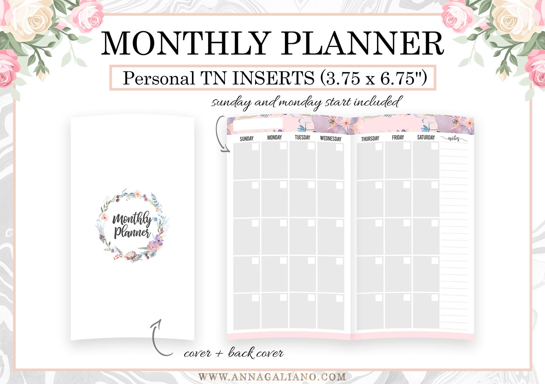 Personal TN Inserts, Monthly Inserts Undated, Month on 2 Pages ...