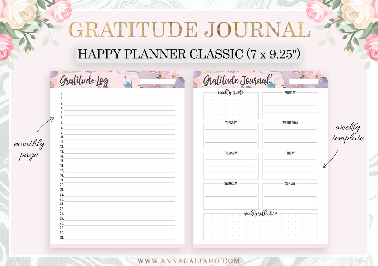 Gratitude Journal Printable, Happy Planner Inserts Printable, One Line