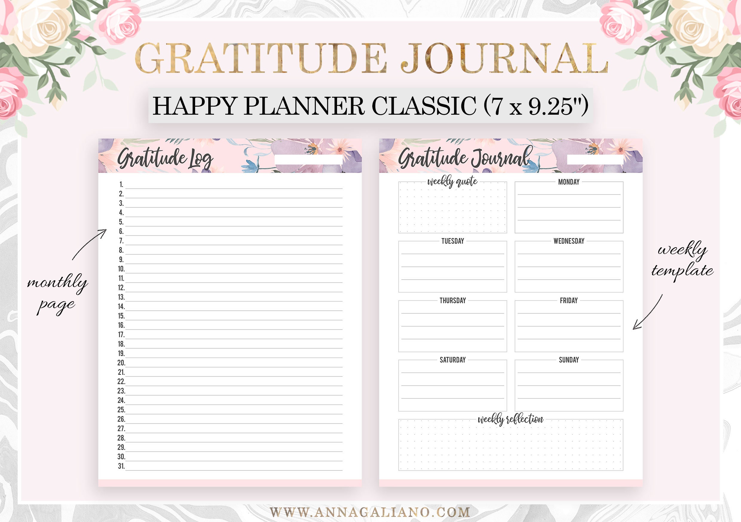 Gratitude Journal Printable, Happy Planner Inserts Printable, One Line