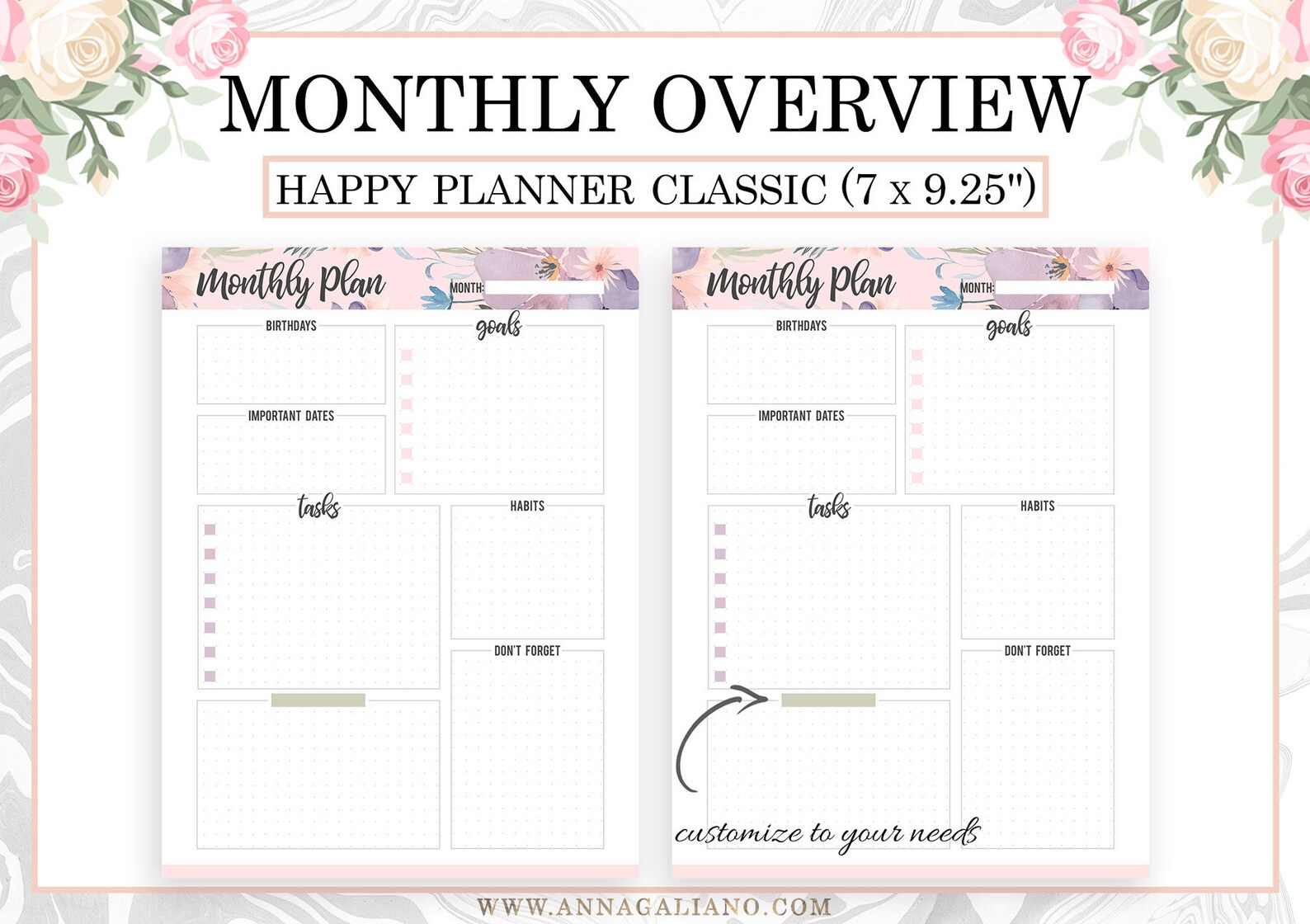 Happy Planner Inserts Printable Happy Planner Monthly Etsy