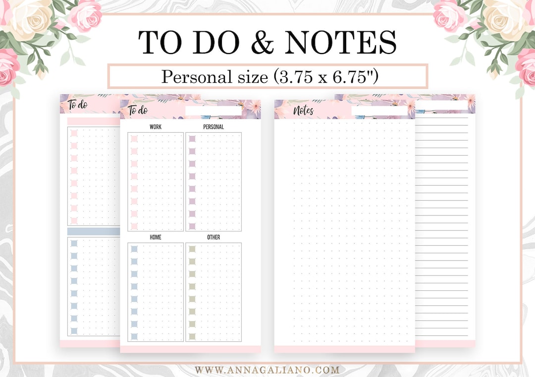Personal Ring Planner, to Do List Printable, Notes Pages, Dot Grid ...