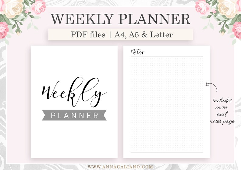 Weekly Planner Printable, Weekly Inserts, Undated Weekly Pages, Week on ...