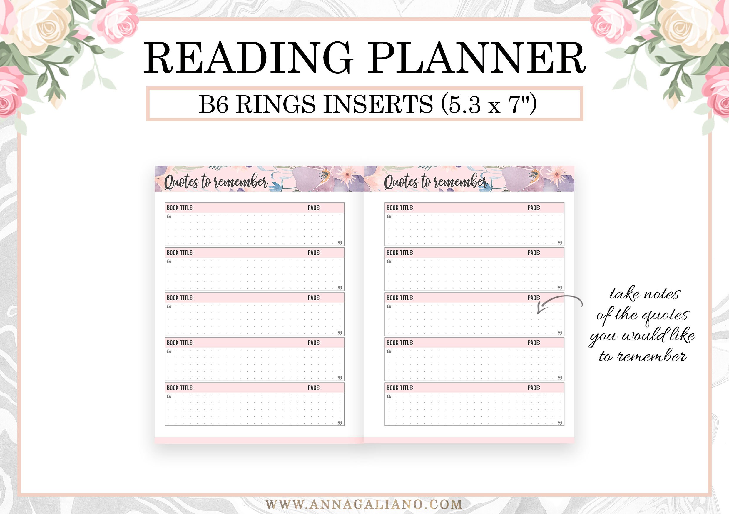 Reading Planner Printable B6 Rings Inserts Reading Journal - Etsy