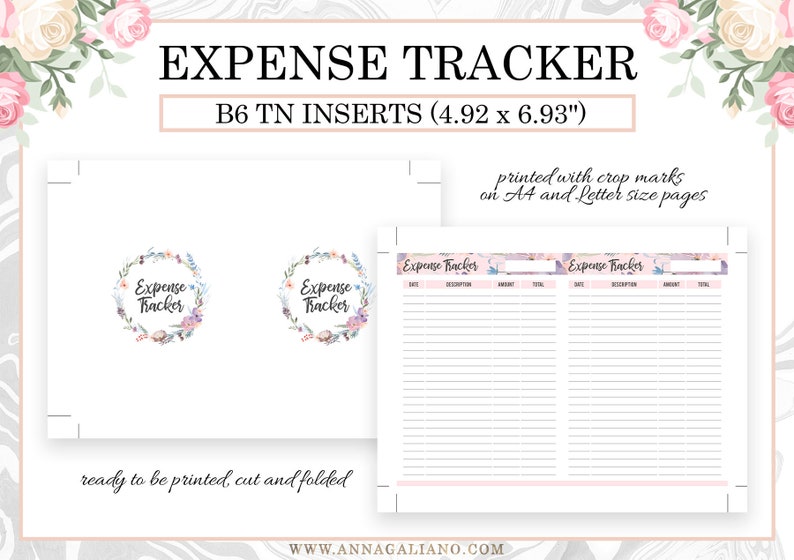 B6 Expense Tracker, B6 TN Inserts, B6 Monthly Expenses, Printable ...
