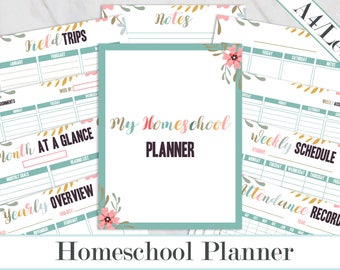 Homeschool Planner Printable, Homeschool Lesson planner, Homeschool Curriculum, Homeschool Attendance record, Homeschool schedule, A4 Letter