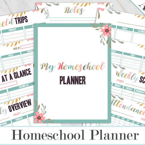 Homeschool Planner Printable, Homeschool Lesson planner, Homeschool Curriculum, Homeschool Attendance record, Homeschool schedule, A4 Letter