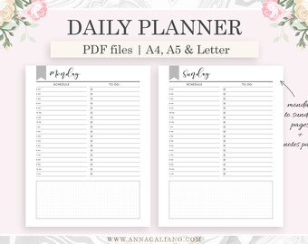 Daily Planner Printable, Daily Agenda, Hourly Planner, Undated Daily Pages, Daily Insert, DO1P, A5 Planner Inserts, Filofax A5, A4, Letter