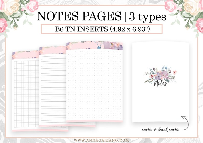 B6 TN Inserts, Printable Travelers Notebook Inserts, B6 Dot Grid ...