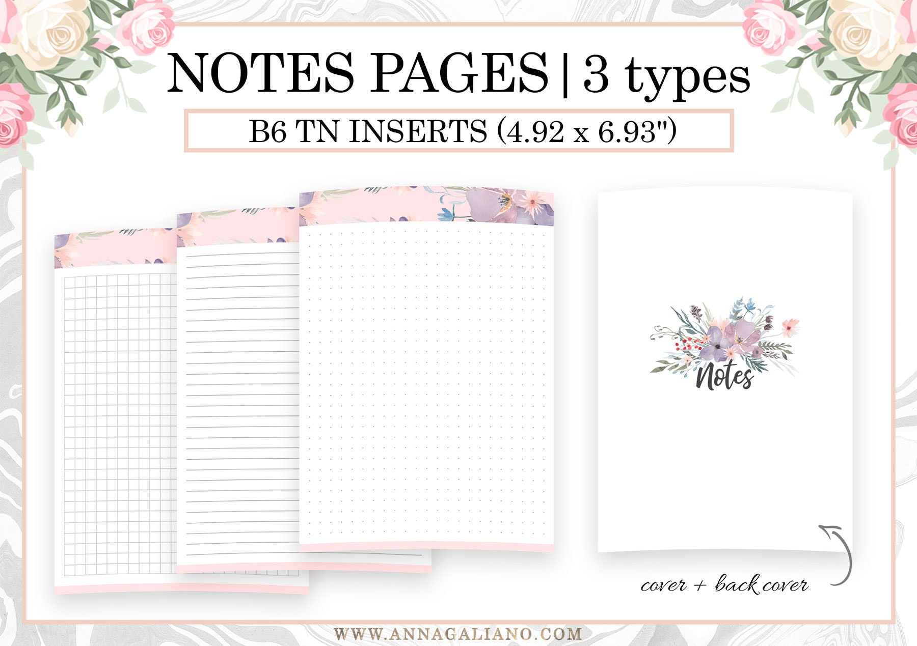 B6 TN Inserts, Printable Travelers Notebook Inserts, B6 Dot Grid ...