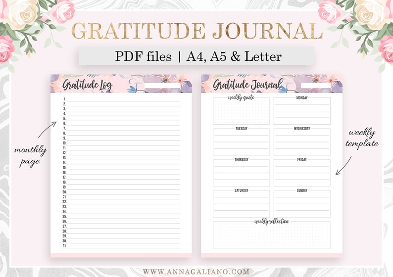 Gratitude Journal Printable, A5 Planner Inserts Printable, One Line a ...