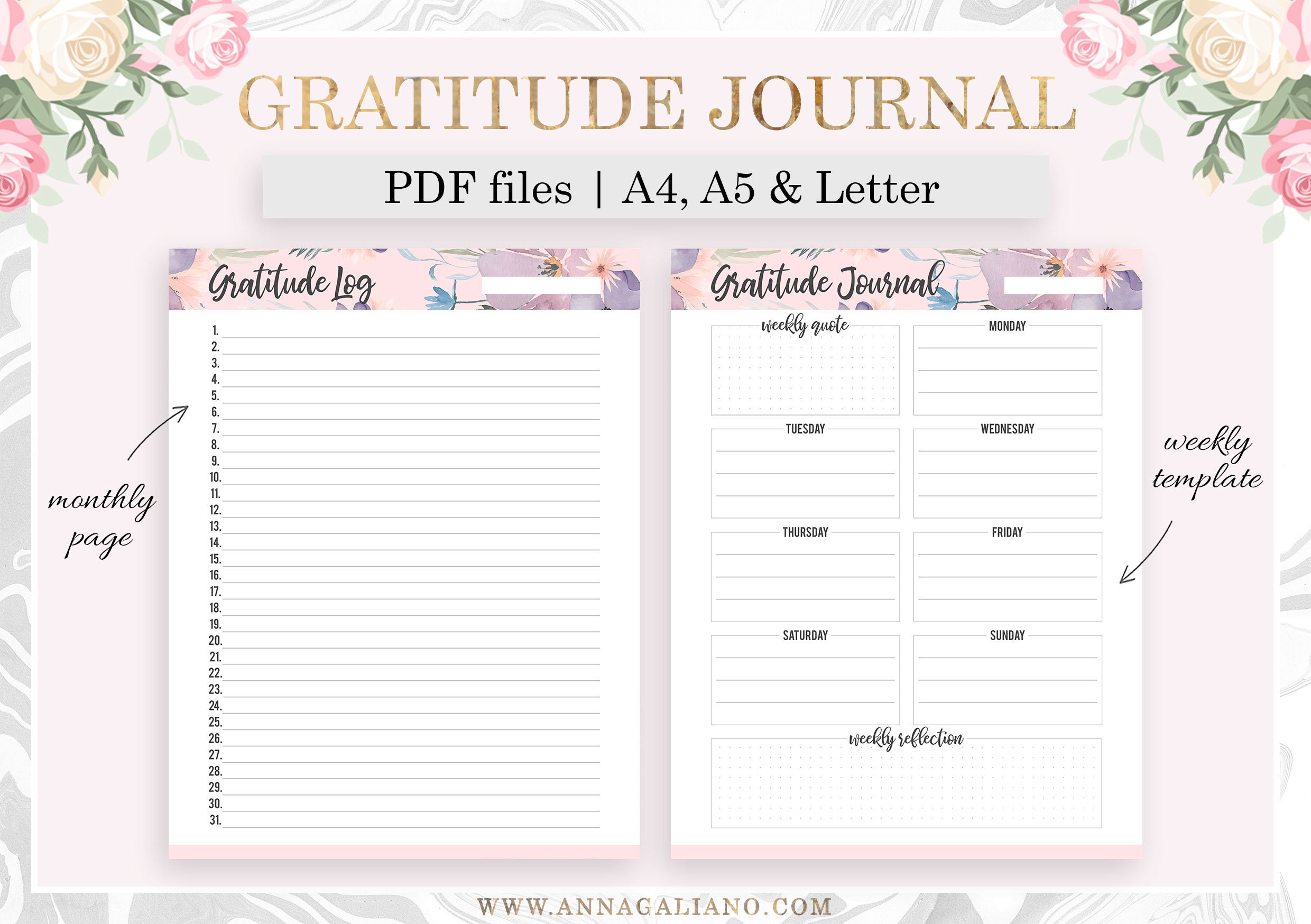 Gratitude Journal Printable, A5 Planner Inserts Printable, One Line a ...