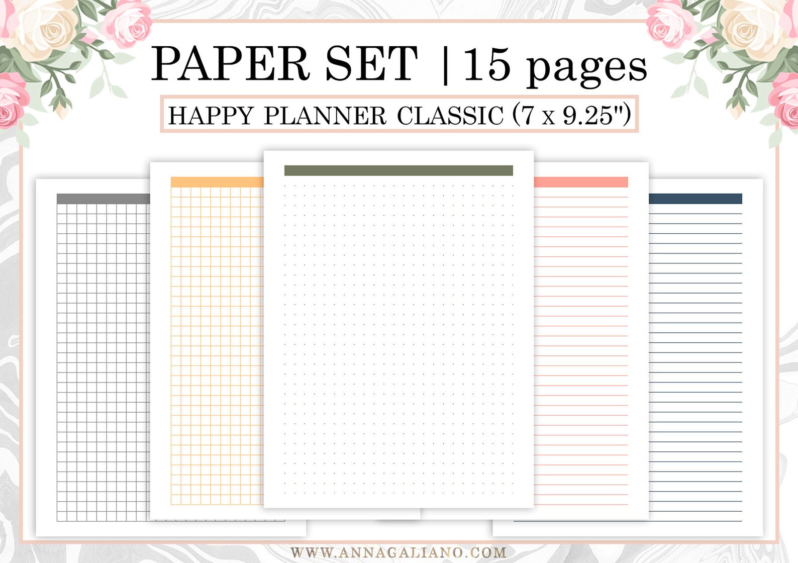 Dot Grid Paper Happy Planner, Lined and Grid Paper Set, Printable