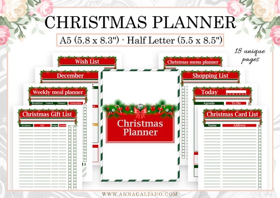 Christmas Planner Kit, A5 Printable Inserts, Holiday Planner, December Monthly Kit, Filofax refill, Half letter Inserts, Christmas Printable