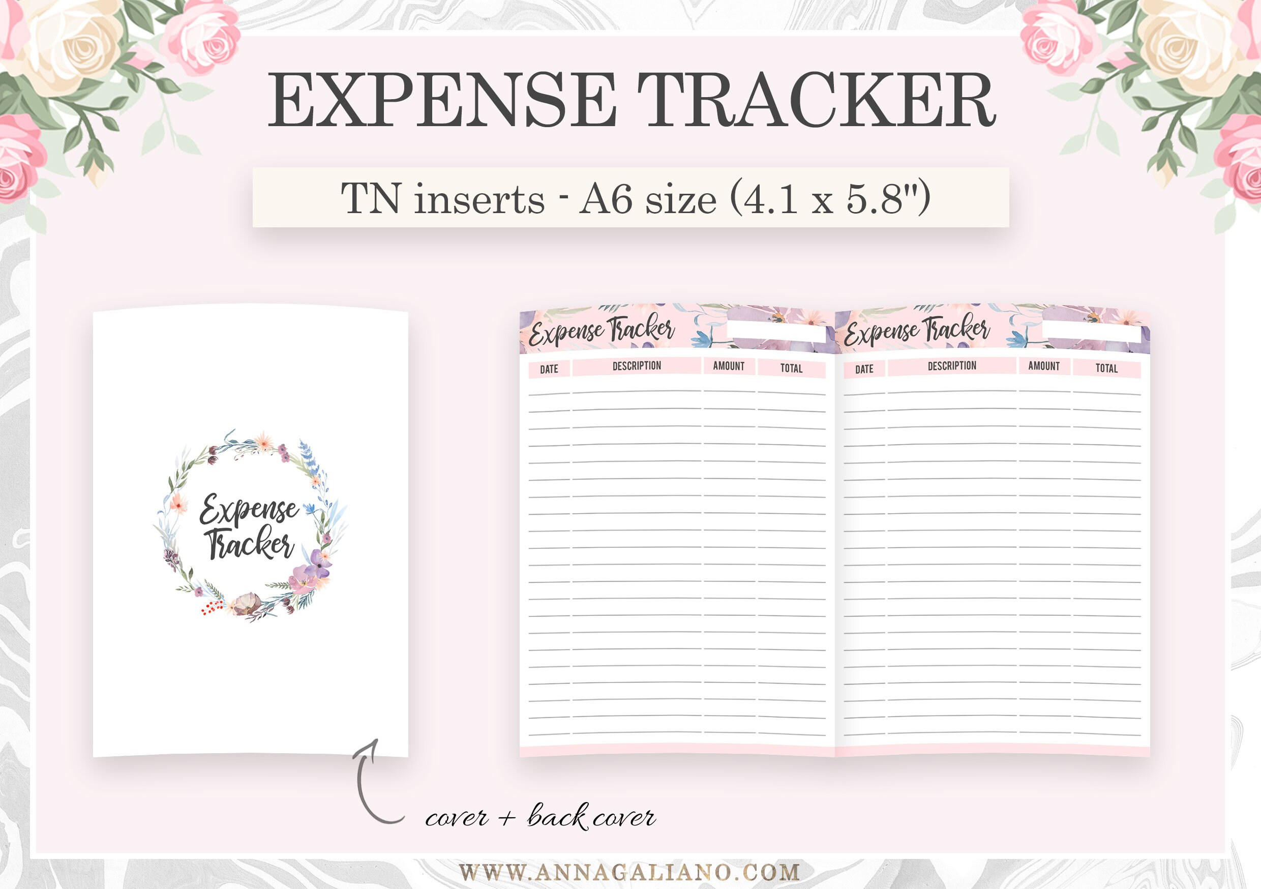 A6 Expense Tracker, A6 Inserts TN, A6 Monthly Expenses, Printable ...