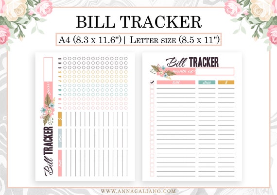 bill tracker printable bill checklist monthly bill payment etsy