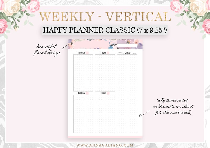 Weekly Vertical Planner Printable, Happy Planner Inserts Printable ...