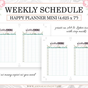 Weekly Schedule Printable, Happy Planner Mini, Hourly Planner, Weekly ...