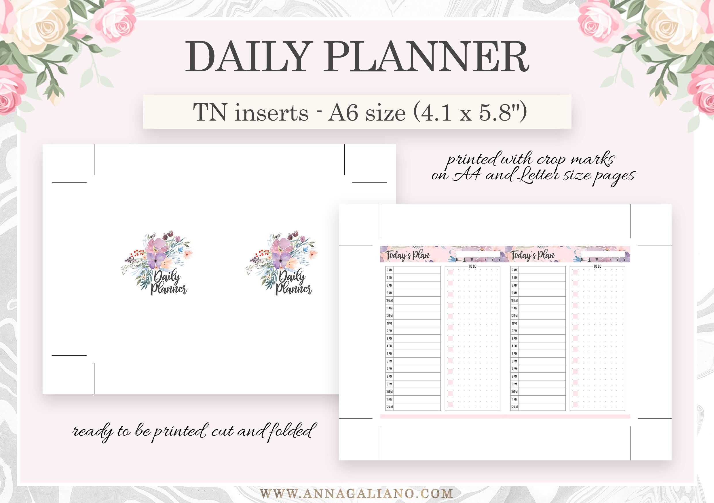 A6 Inserts Printable, Daily Planner, Undated A6 Inserts, Day on 1 Page ...